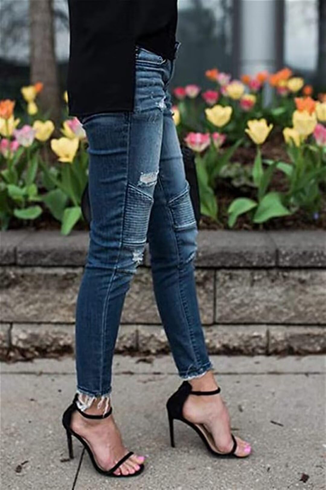 HYCYYFC Zerrissene Damen-Jeans mit hoher Taille und ausgefranstem, ungesäumtem Saum, Skinny-Denim-Hose mit Tasche