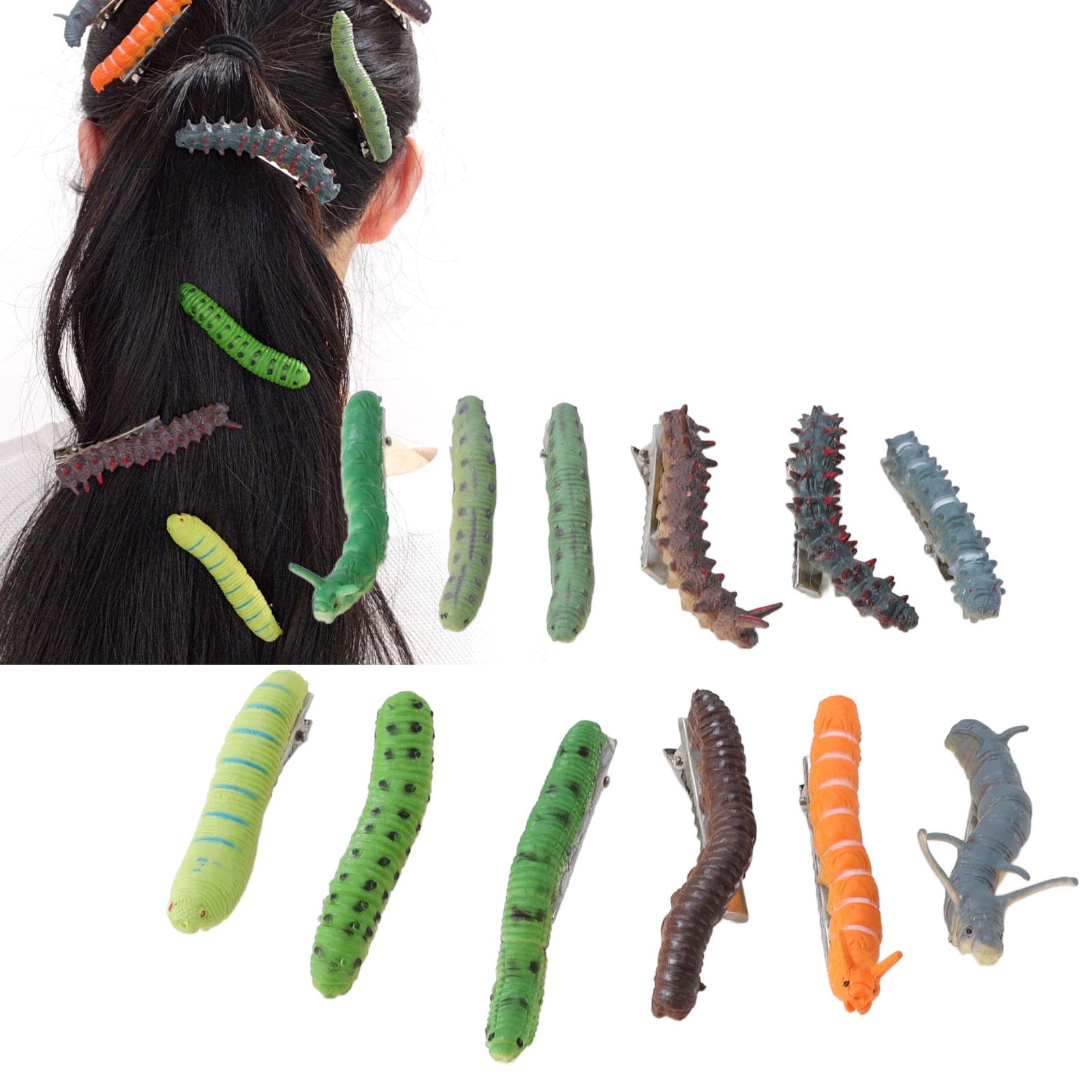 Caterpillar Hair Clip 12pcs Hair Barrettes Halloween Hair Accessories for Women Girls 9 Size Punk Horror Hair Clips for Party Cosplay - Image 2