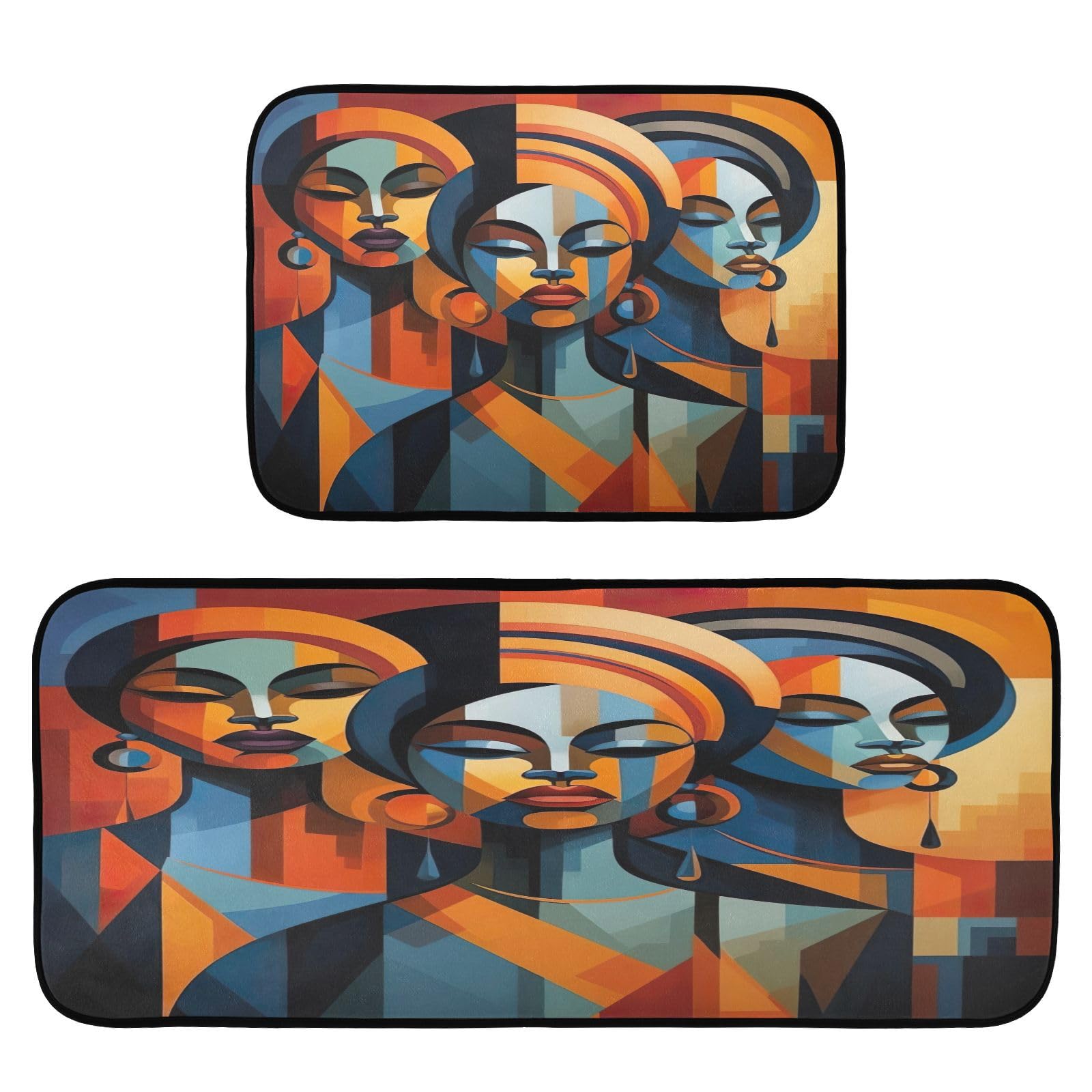 KFBE American Africa Lady Kitchen Mat Set of 2, Non-Slip Kitchen Rug for Floor, Waterproof Sink Carpet for Home, Office, Laundry 20857275