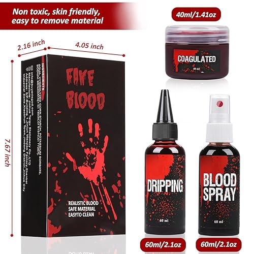 Miniatura 3 de Juego de sangre falsa, 2.1 onzas de aerosol de sangre falsa y 2.1 onzas de sangre que gotea y sangre de gel coagulada de 1.41 onzas, maquillaje de
