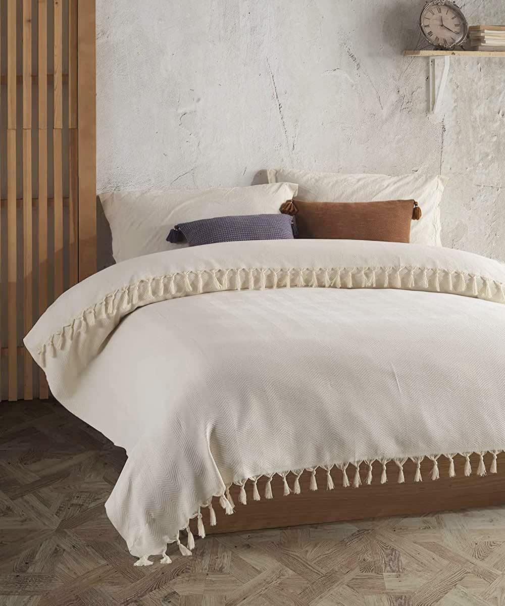 BOHORIA® Colcha Tulum XXL, 220 x 240 cm, 100 % algodón, Oeko-Tex®, manta reversible para sofá con estampado, extragrande (algodón natural, 220 x 240 cm)