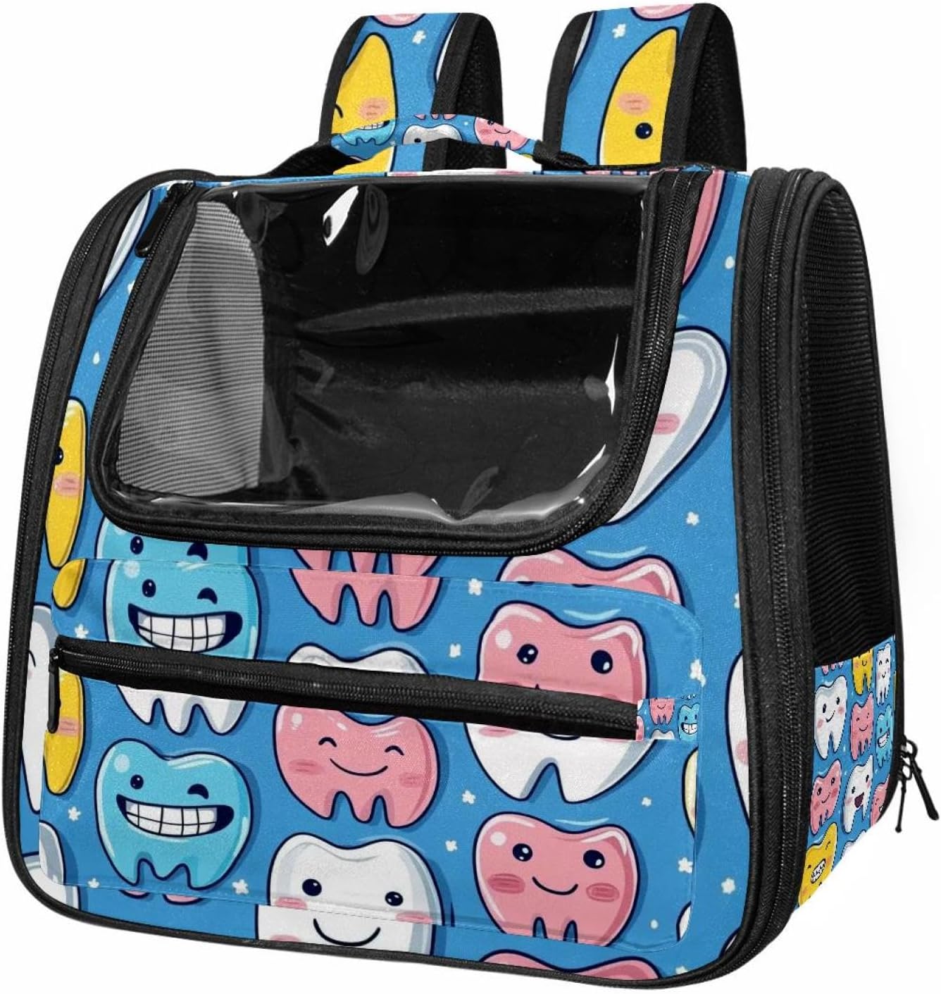 Portable Travel pet Backpack Carrier Hamster Bag Small Dog cat Carrier Breathable Hang Bag, Cute Teeth