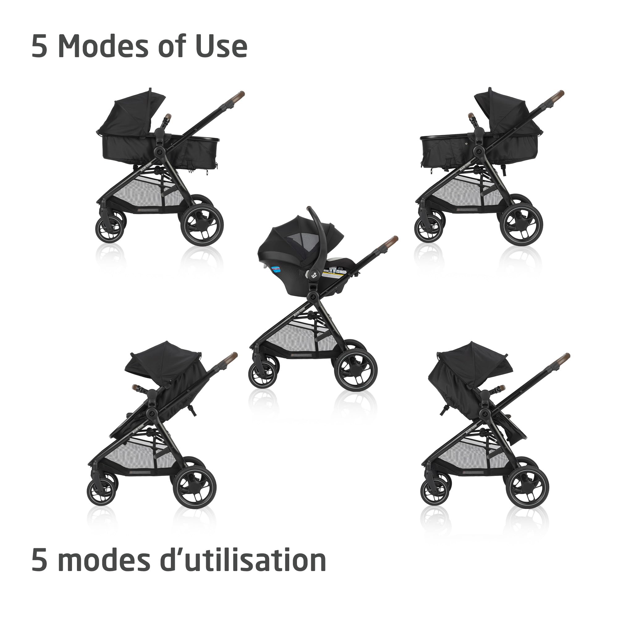 Maxi-Cosi Maxi-Cosi New Generation Zelia Luxe 5-in-1 Modular Travel System, Carriage Mode, Reversible Toddler Seat, Mico Infant Car Seat (included), Enhanced All-Terrain Wheels, Use from Birth – Bassalt Black in use