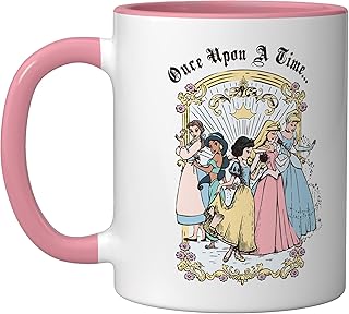 Disney Princess Once Upon A Time Vintage Cartoon Ceramic Mug, Pink/White