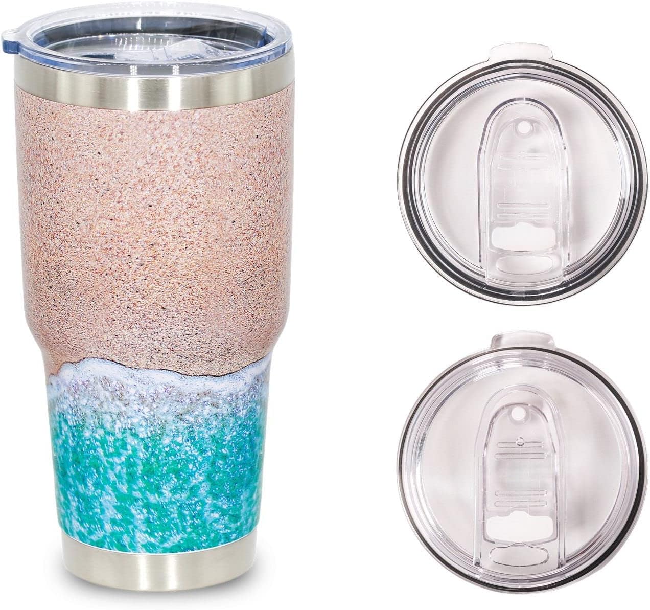 30 OZ Beach Tumblers with Lid Beach Lover Tropical Ocean Gifts Travel Coffee Mug Blue Summer Insulated Drinking Cups Themed Gifts for Women Man Adult