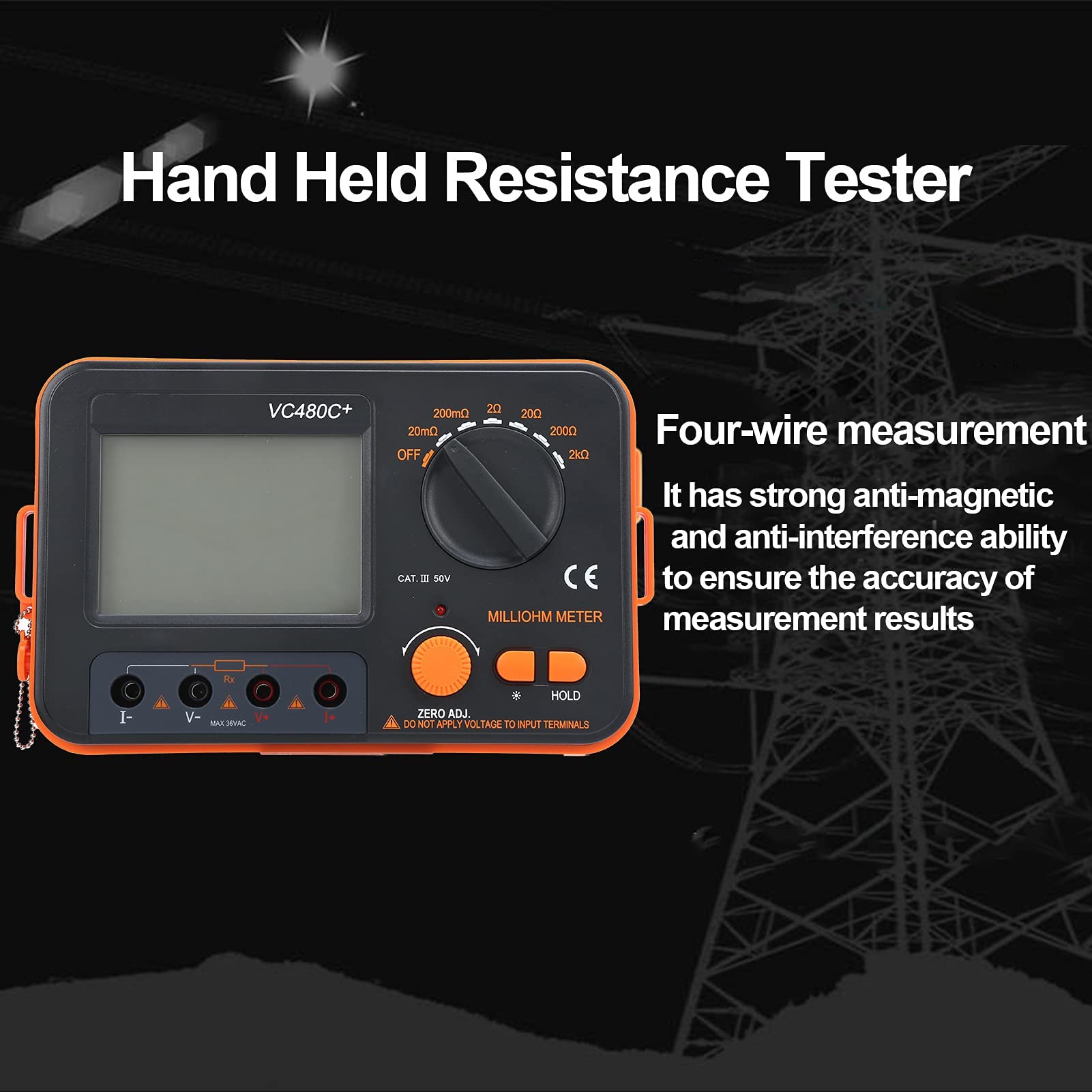 Mégohmmètre VC480C Milliohmmètre Numérique 0,01 MΩ-2 KΩ Milliohmmètre à 6 Vitesses Mesure à 4 Fils Testeur de Faible Résistance CC