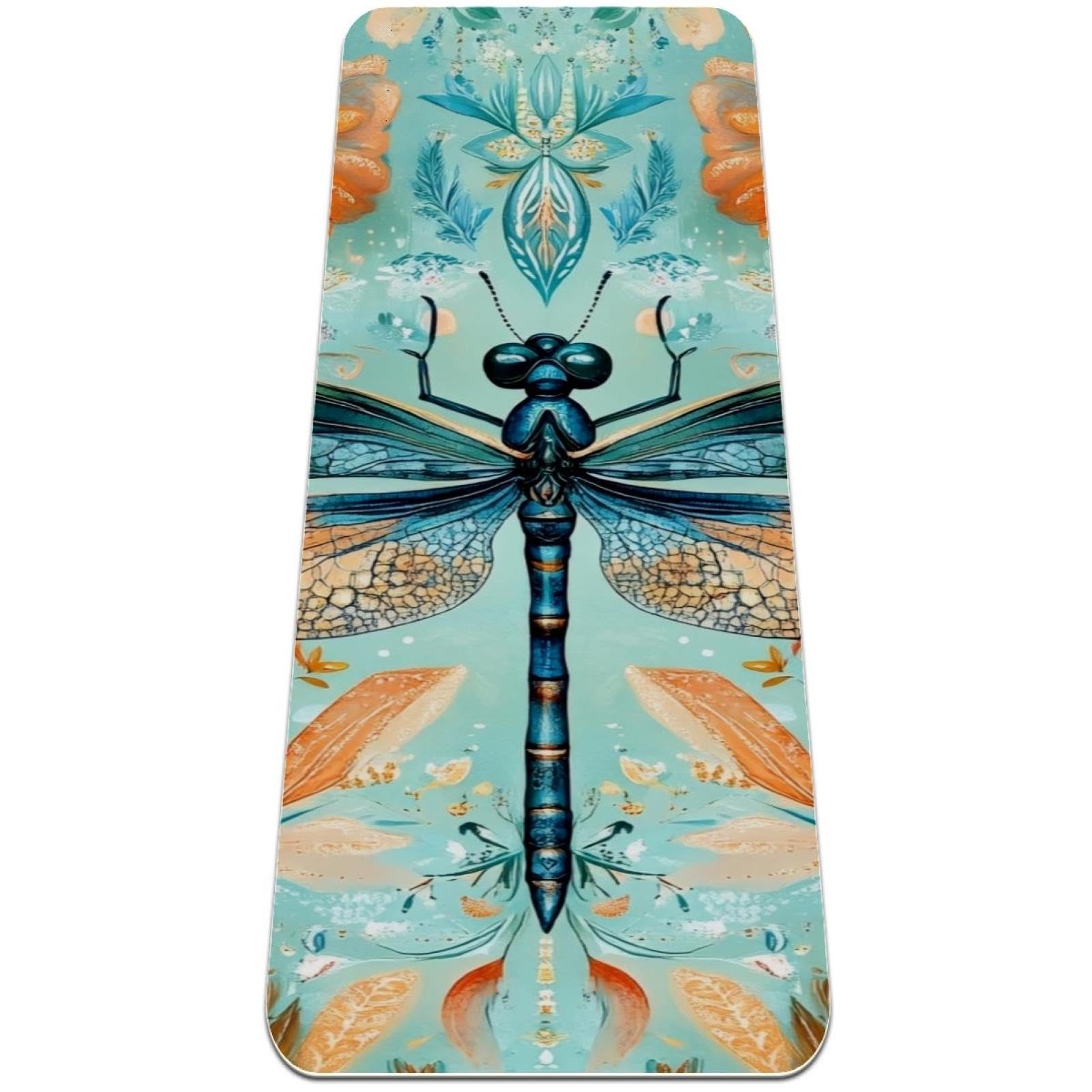 Floral Dragonfly Yoga Mat Non Slip, 6mm Thick Fitness Exercise Mat, Yoga Mats for Women, Workout Mats for Home, Hot Yoga, Pilates and Floor Workouts, (72