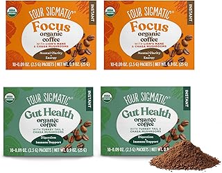 Mushroom Coffee Mix Pack of 4 - Lion's Mane and Chaga & Cordyceps and Chaga - 10 Packets Per Box