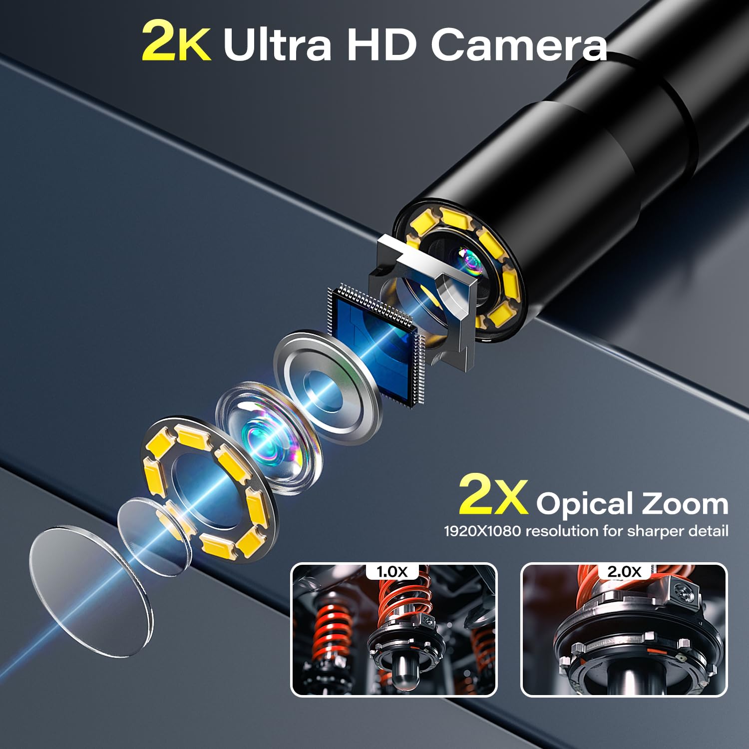 Telecamera endoscopica con luce, 8mm impermeabile IP67, schermo IPS 4,3 pollici, videocamera di ispezione HD 1080P con 8 LED regolabili, cavo semirigido 5m