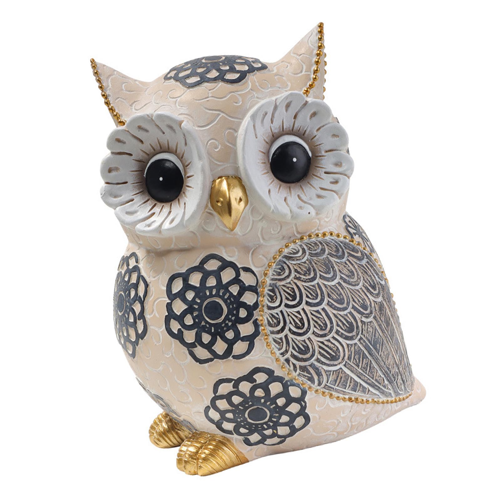 Lerpwige Owl Statue Ornament With Flower Pattern Desktop Resins Animal Figurine For Shelf And Mantels Display Collectors Office Desk Decoration