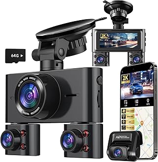 Dash Cam 360°, 4 Channel Camera for Cars Front and Rear Inside, 2K FHD Mini Dashcam, 5G WiFi, GPS, Free 64G Card, Voice Control, WDR, HDR, Night Vision, 24/7 Parking Mode(Upgraded Version V7PLUS)