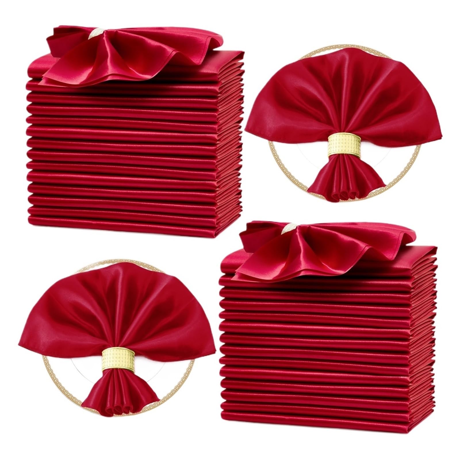 Satin Dinner Napkins 60 Pack Silky Satin Napkins Square 30x30cm, Party Cloth, Dining Table Soft for Wedding(60Pcs Red)