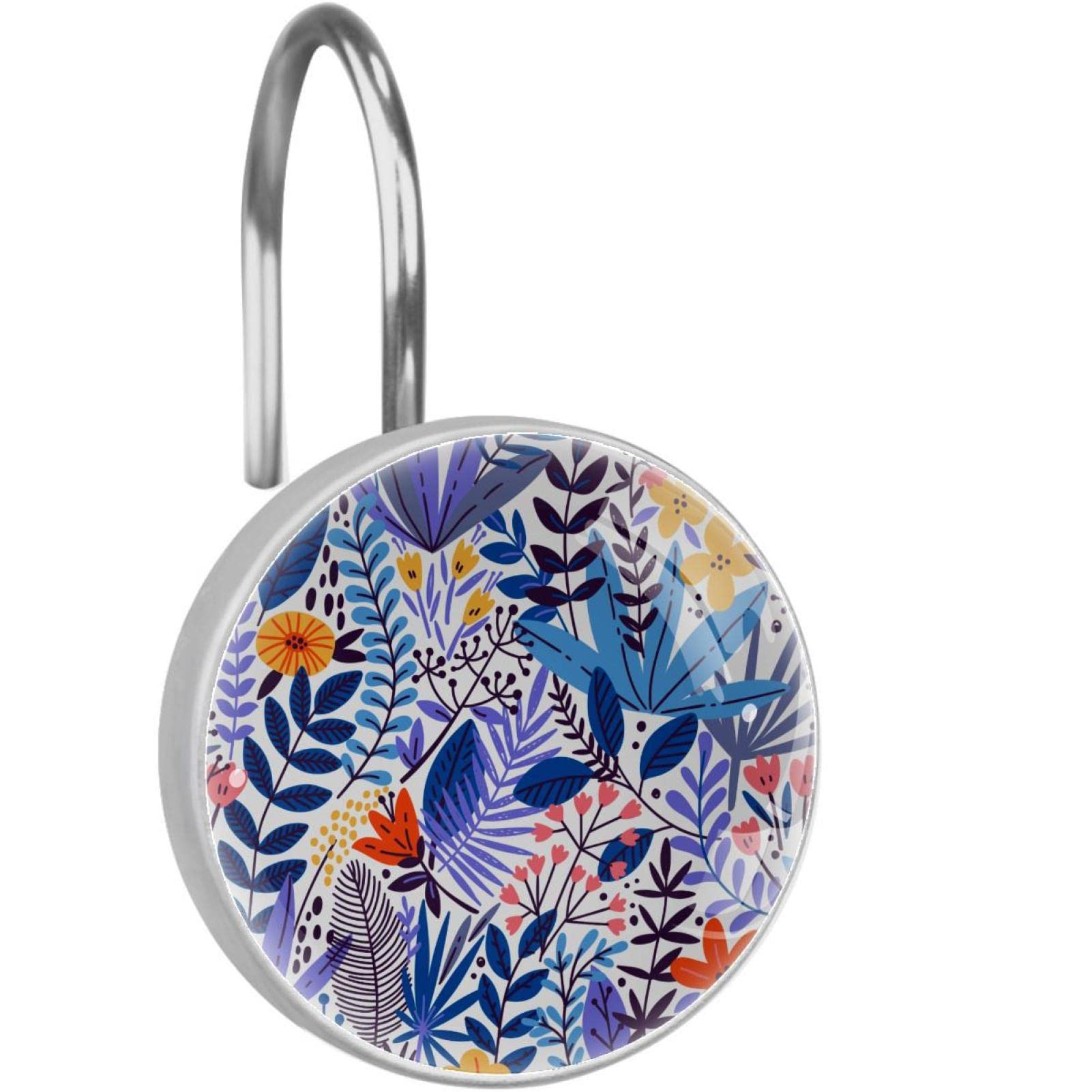 Crochets de rideau de douche avec motif floral coloré en lot de 12 anneaux suspendus