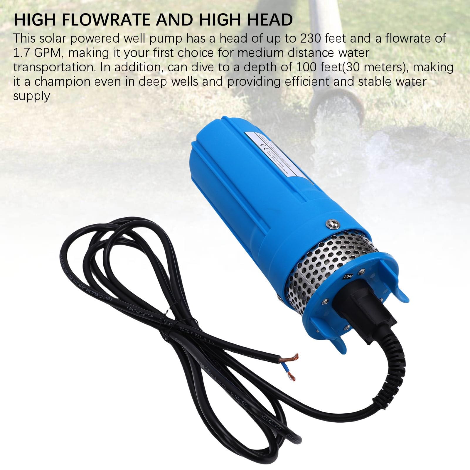 Keenso Solar Submersible Deep Well Pump High Efficiency 96W for (DC24V)