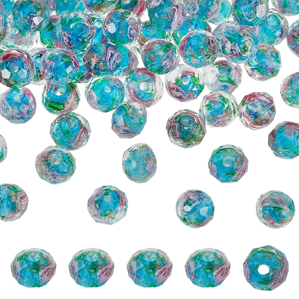 PH PandaHall 70pcs 6~8mm Gold Sand Lampwork Beads Glass Handmade Round Loose Beads for Rosary Making Jewelry Craft Making with 2mm Hole - Dodger Blue