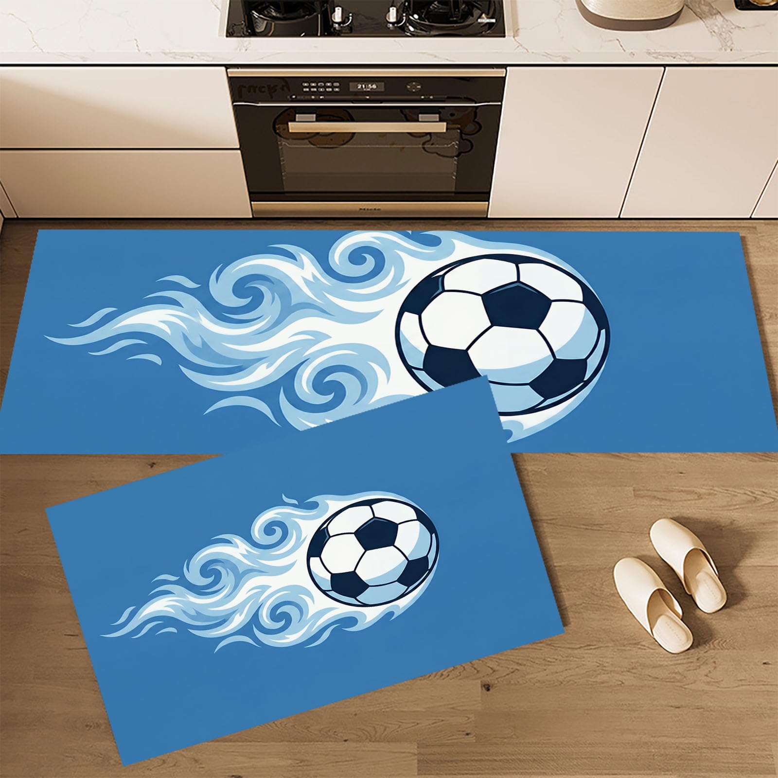 Tapis cuisine bleu durables lavables doux absorbants antidérapants football