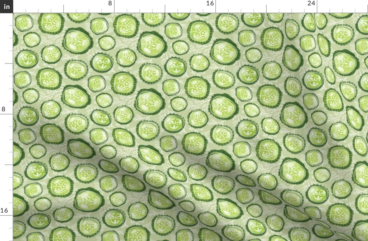Spoonflower Fabric - Pickles Sage Medium Garden Green Pickle Food Printed on Organic Cotton Sateen Fabric by The Yard - Sewing Quilting Apparel Home Decor