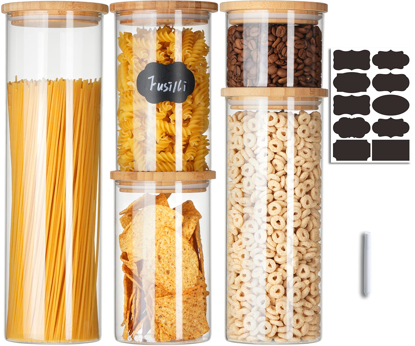 Glass Jars with Bamboo Lids, Glass Food Storage Jars with Wood Lids for