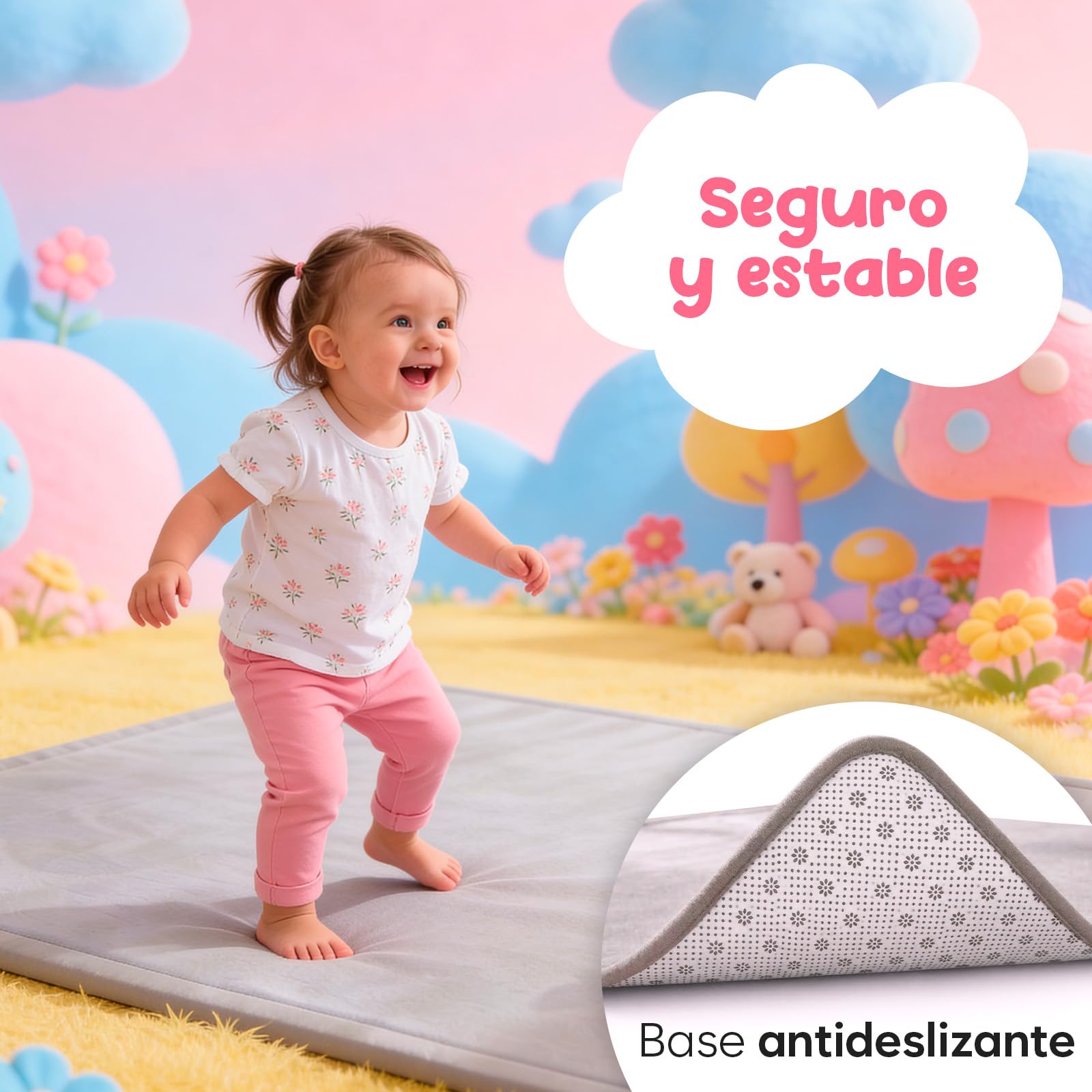 Alfombra de Juegos Bebé 150x150 cm – Alfombra de Memory Foam Acolchada 3 cm – No Tóxica, Antideslizante y Cómoda – Gran Tapete para Actividades y Gateo – Avec Maman