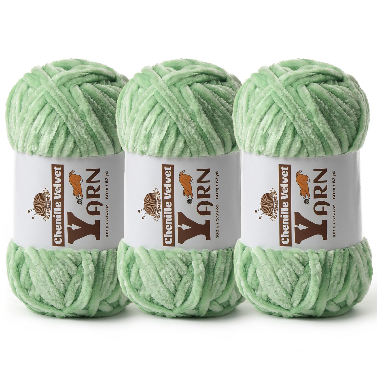 Chenille Crochet Light Green Yarn 3 Pack