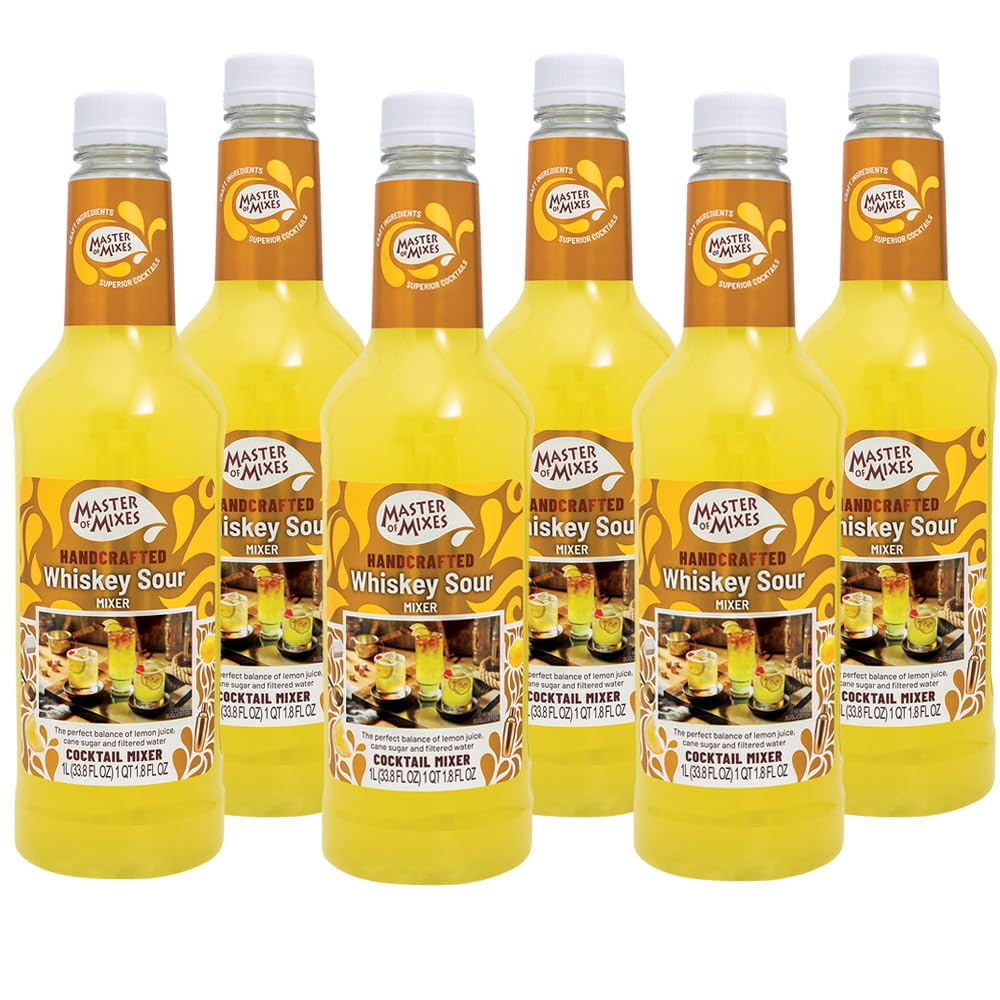 Master of Mixes Whiskey Sour Drink Mix, Ready To Use, 1 Liter Bottle (33.8 Fl Oz), Pack of 6