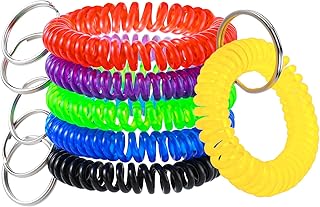 Colorful Wrist Coil Keychain, Ymapinc 6 Pcs Plastic Coil Wristband Stretch Spring Spiral Bracelets Key Chain Wrist Key Holder for Gym Pool ID Badge and Outdoor Sports