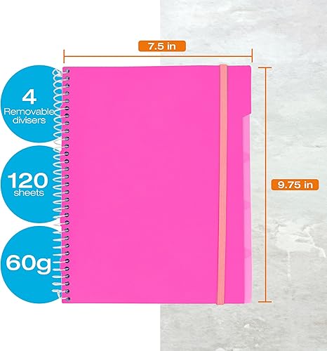 Miniatura 3 de Confetti Cuaderno de espiral  4 separadores extraíbles, cubierta a prueba de derrames, banda elástica de cierre, bolsillo de almacenamiento, bloc de