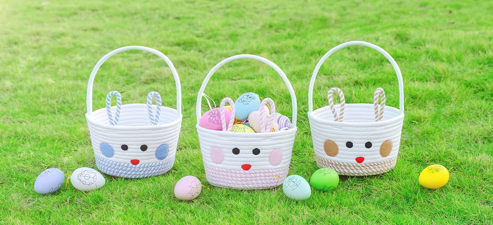 Osterkorb, Osterkorb mit Griff, Osterkörbe für Kinder und Babys, leerer Hasen-Eierkorb, kleine Osterkörbe für Jungen, Mädchen, Kleinkinder, bezaubernder Osterkorb für Mädchen (braun