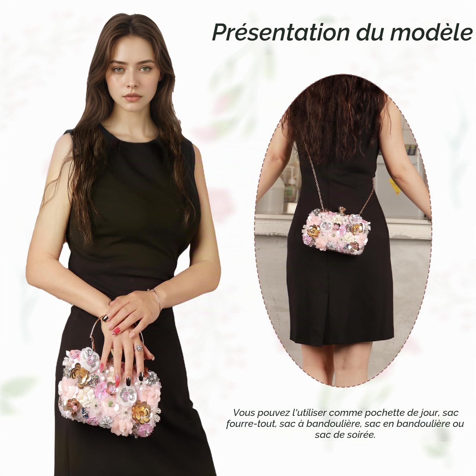 LHHMZ Sac à main fleuri pour femme, Sacs à fleurs faits à la main,Sacs à main pour mariage de la mariée