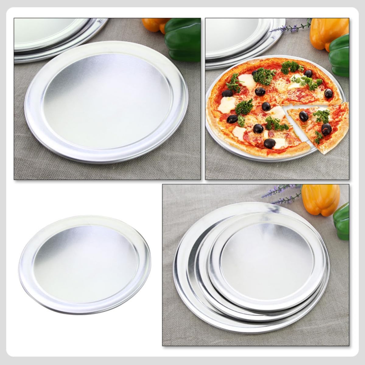 Mobestech Non-stick Aluminum Alloy Pizza Baking Tray for Oven with Fast Heat Transfer and Sturdy Design, Silver round Pizza Pan for Kitchen and Restaurant Use