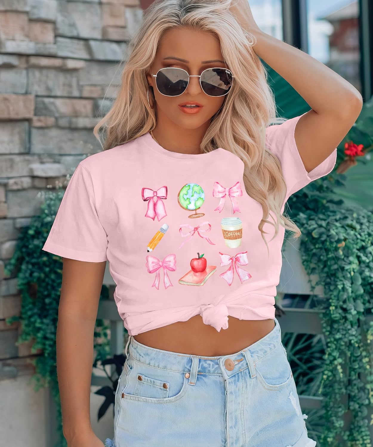 Teacher Shirts Womens Bow Teacher Graphic Tees Cute Teacher Appreciation Gifts Shirt Summer Casual Short Sleeve Tops - Image 3