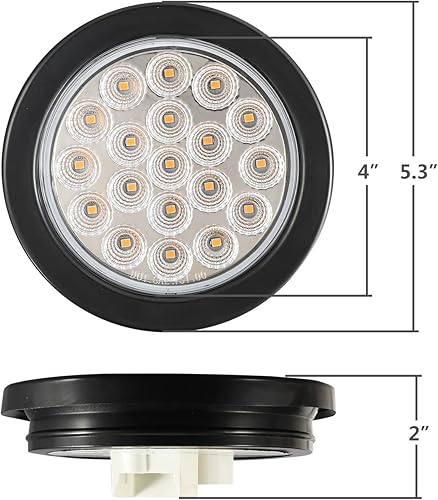 Miniatura 5 de Partsam 2 luces estroboscópicas redondas ámbar de 4 pulgadas, 19 diodos LED con arandela de goma, 3 clavijas, color ámbar, 4 pulgadas, redondas,