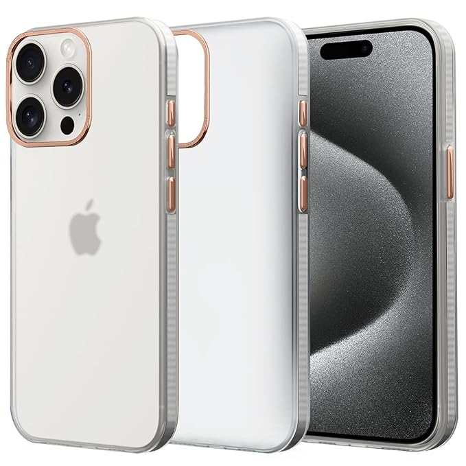 amazon basics Premium Frosted Case | Sleek Translucent Matte Anti-Slip, Drop and Camera Protection |Back Case Cover for iPhone 15 Pro Max 6.7"- Translucent White