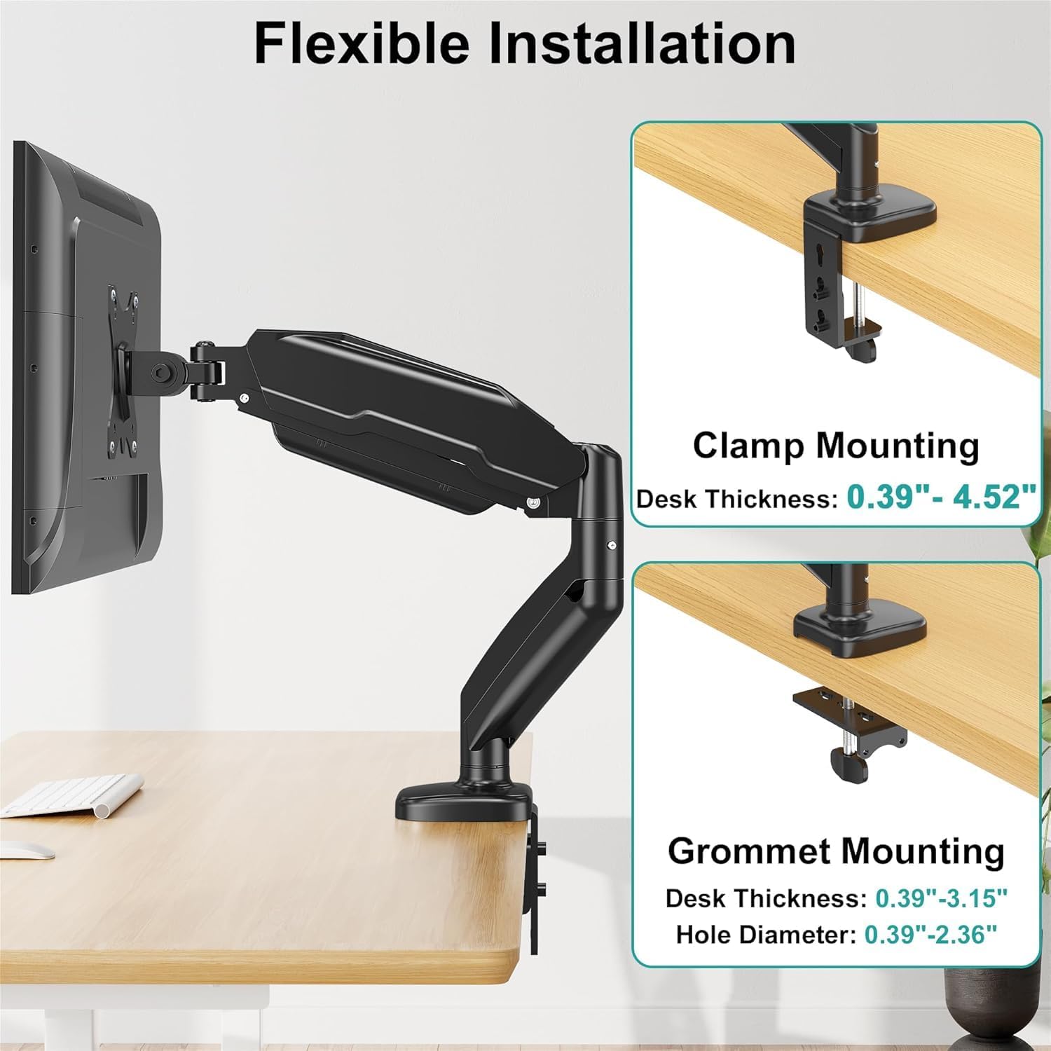 Single Monitor Mount for Desk, Monitor Articulating Arm for max 32inch, Adjustale VESA Monitor Stand for Computer Screen, Clamp and Grommet Base, VESA 75x75/100x100