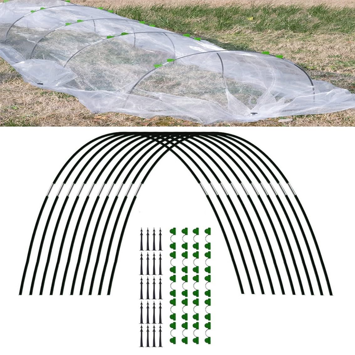 EHOTER Garden Plant Support Hoop Set Raised Garden Bed Greenhouse Kit Garden Hoops for Netting Tunnel Frost Protection Plant Rack Vegetable Support Rack Household DIY Gardening Tunnel (30PCS)