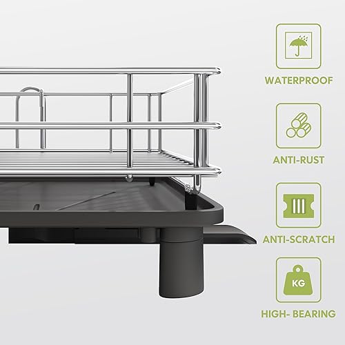 Miniatura 4 de MAJALiS Escurridor de platos con juego de escurridor, escurridor grande para encimera de cocina, estante de secado a prueba de óxido con soporte