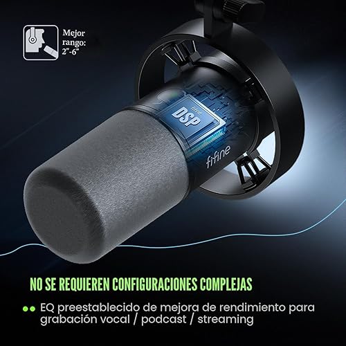 Miniatura 6 de FIFINE Micrófono Dinámico, XLR/USB Micrófono de PC para Grabación de Podcast para Transmisión de Locución Vocal, Micrófono de Metal de Estudio