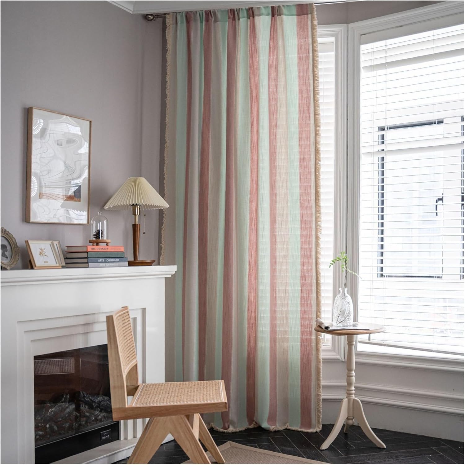 Tende in lino e cotone a 1 pannello, a righe, stile rustico, con tasca per bastone, con tasca per bastone, semi-oscuranti, stile rustico, per sala da pranzo, soggiorno e camera da letto (133 x 213 cm,