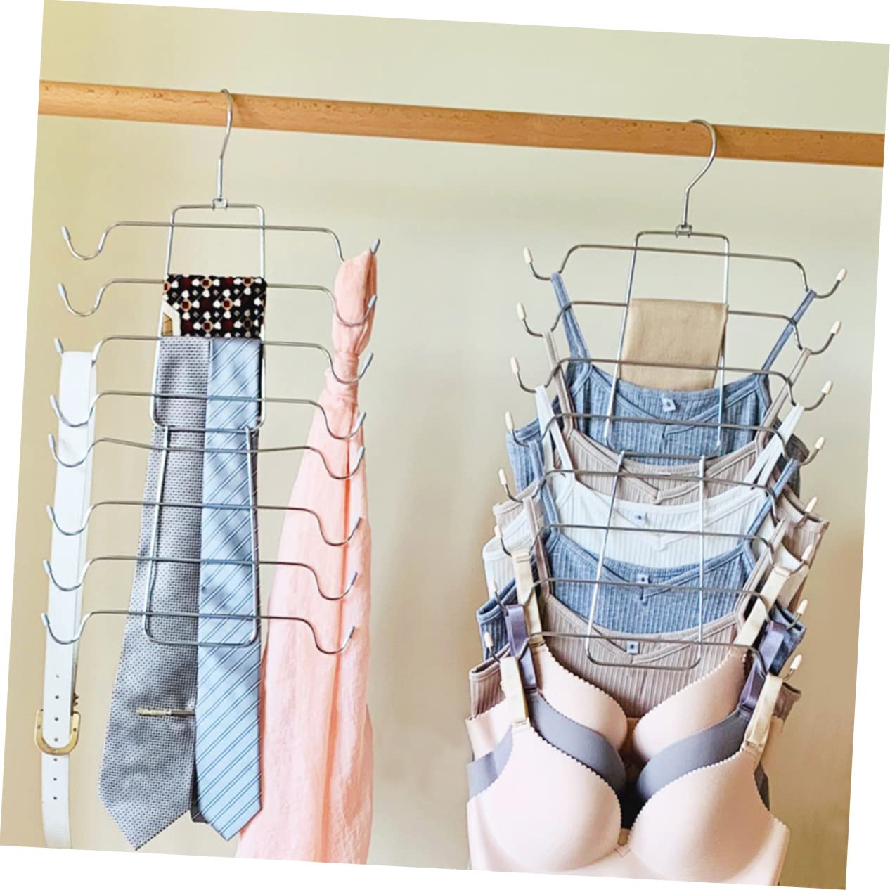 HOOTNEE 2pcs Underwear Storage Rack Wardrobe Hanger Underwear Organizer Hanging Wardrobe Clothes Hanger Foldable Garment Rack Space Saving Hangers Multi Layer Pants Hangers Underwire Black