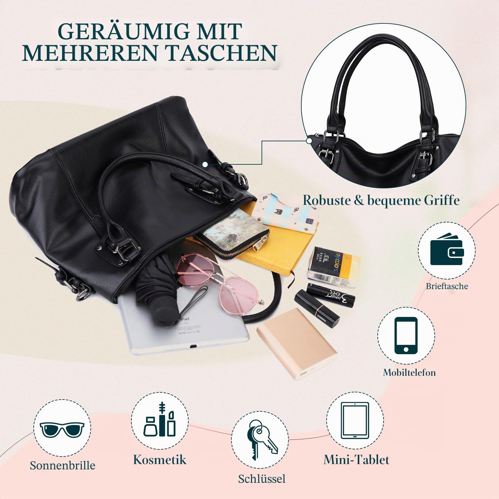 VX VONXURY Hobo Handtasche Damen Mittelgroß Damen mit veganes Leder