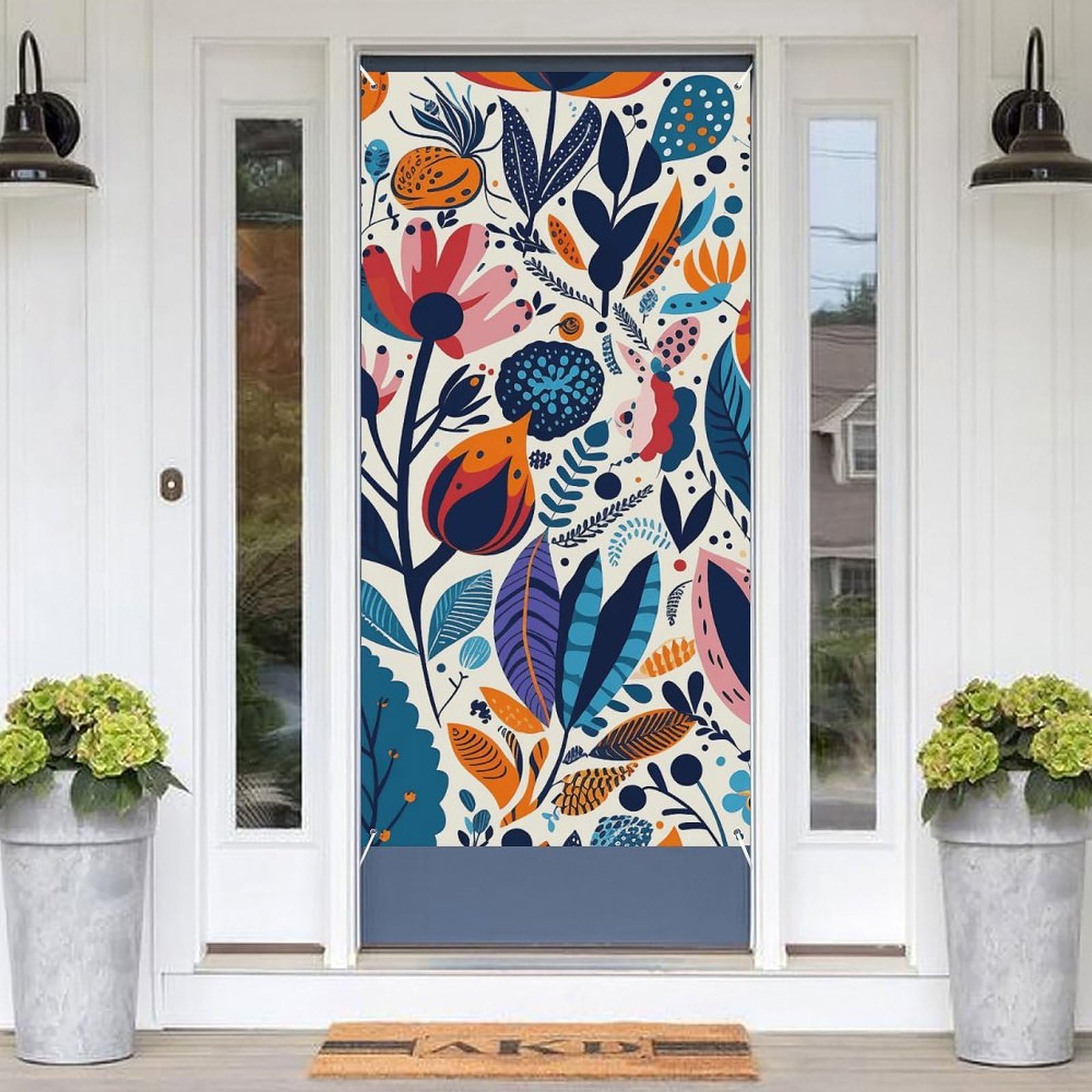 KLOPH Door Cover Decoration Welcome Door Banner Porch Sign Photo Background Door Curtains for Doorway Privacy Window Curtain Hand Drawn Leaves Door Porch Cover Indoor Outdoor Decor 70.9x35.4in