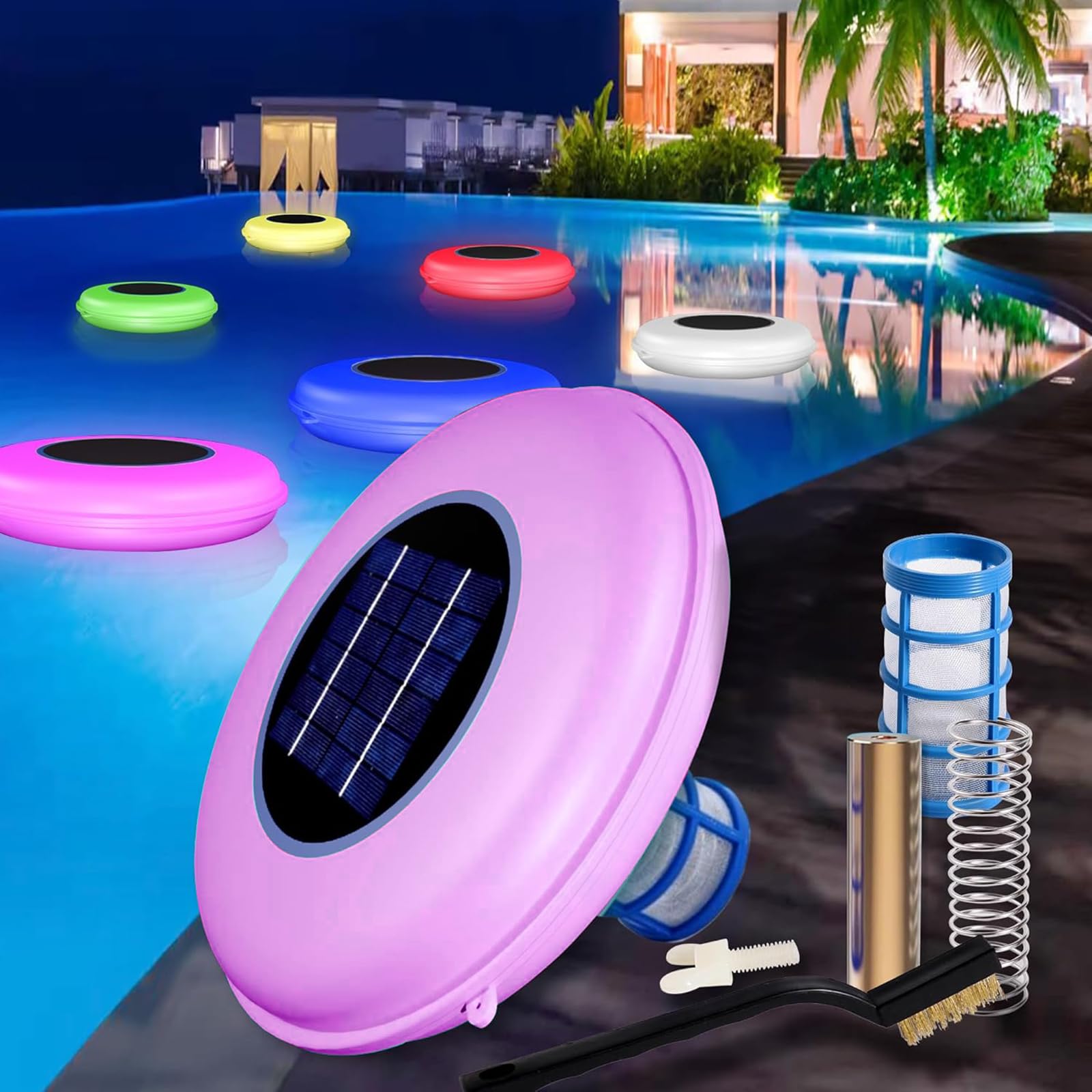 Solarny jonizator basenu i pływające światło LED RGB, pływający środek czyszczący do basenu naziemnego, automatyczne przełączanie w 7 kolorach, miedziany jonizator basenowy do 7 000 litrów