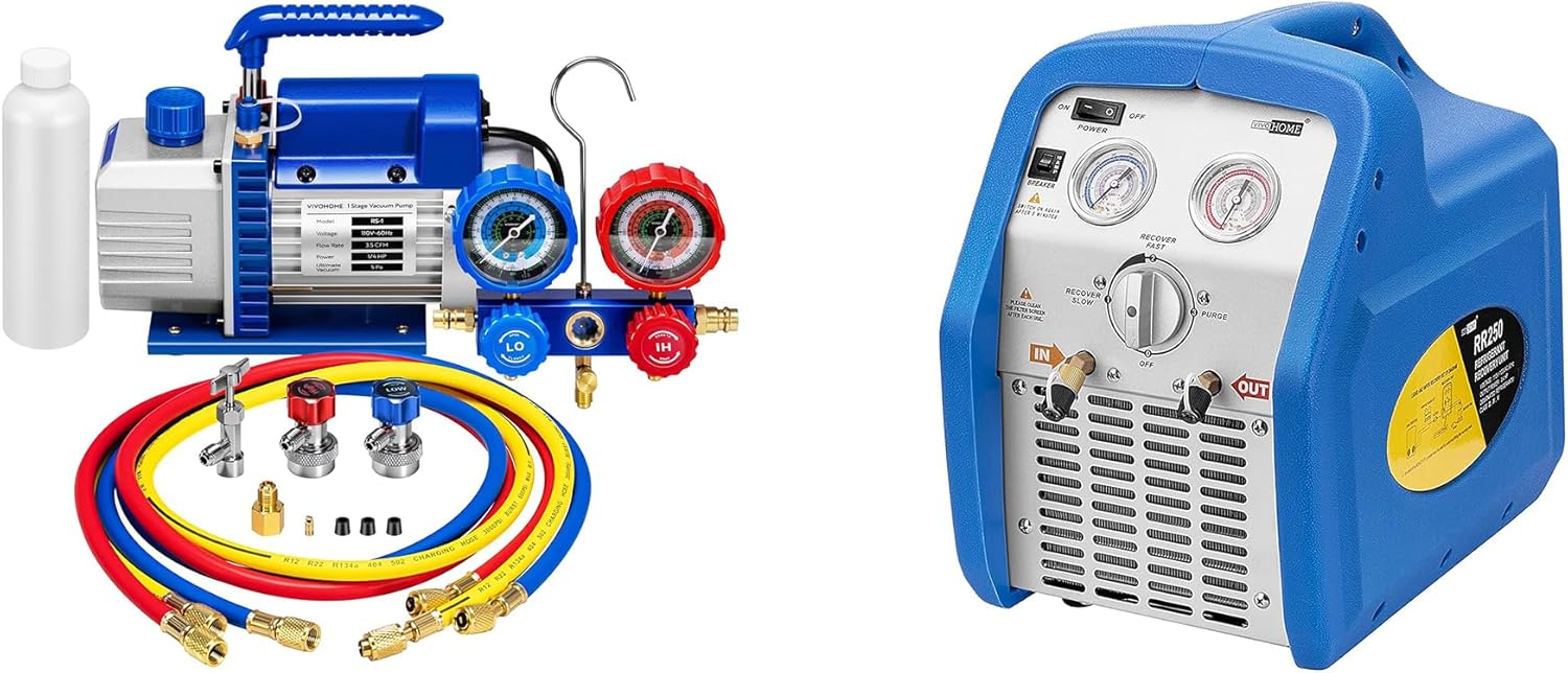 Bomba de Vacío y Manómetro VIVOHOME con Máquina Recuperadora de Refrigerante