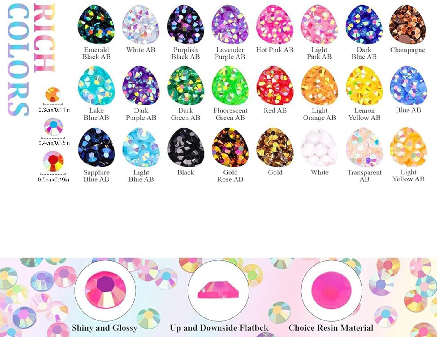 Rhinestones for Crafting, 40 Colors 3mm Jelly Rhinestones Kit, Manicure Gems Accessories, for Jewelry Crafts Shoes Manicure Makeup Clothing Home Party Wedding