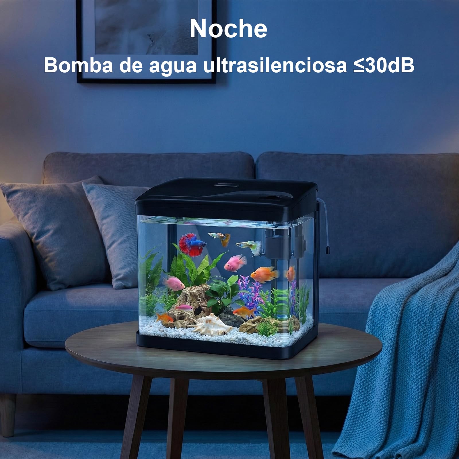 6L Acuario de Cristal Acuarios y Peceras Completas,con Sistema de Filtrado Integrado e Iluminación LED,Acuarios de Iniciación, Negro