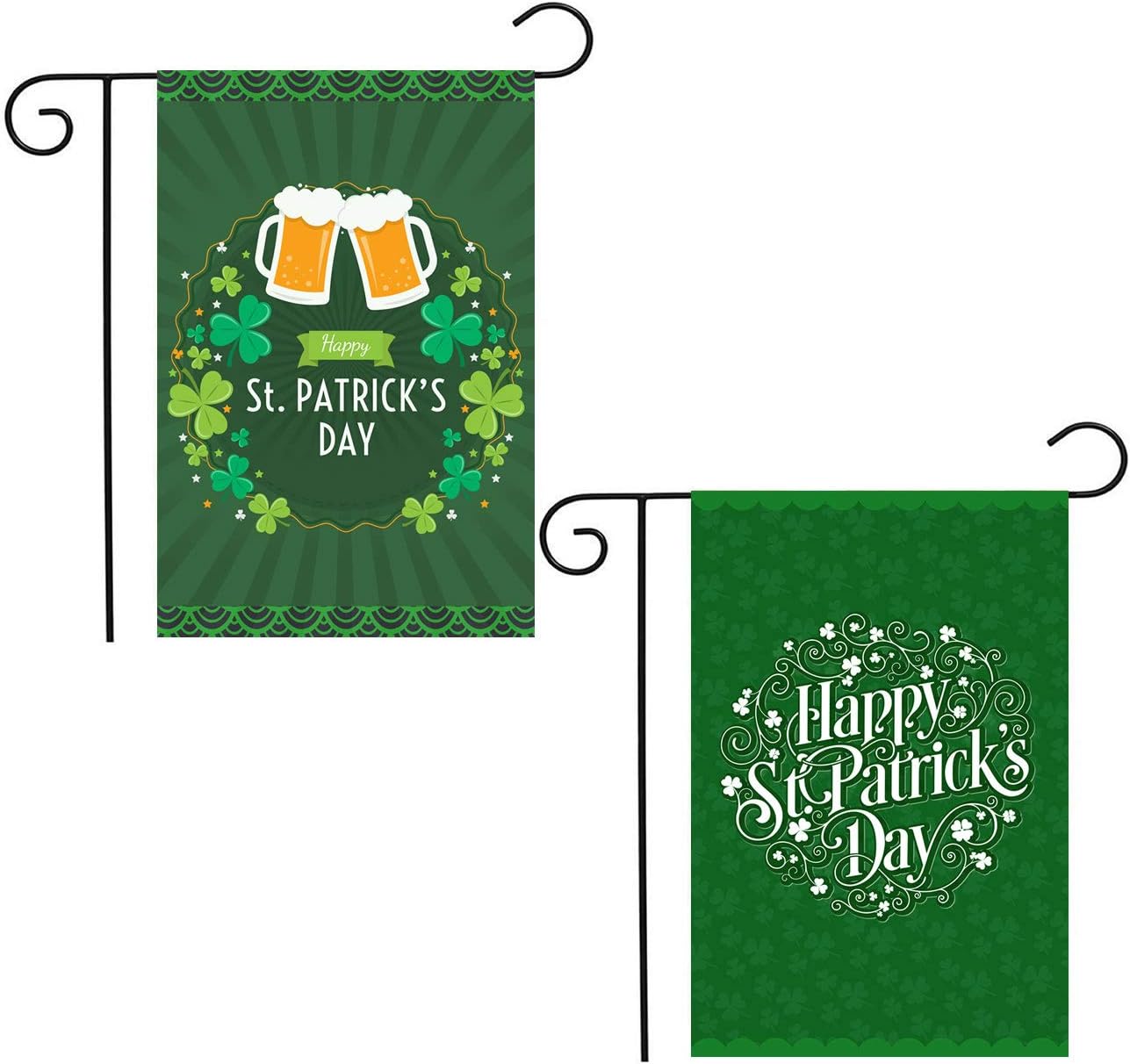 Shmbada Set of 2 Welcome St Patrick's Day Garden Flag Double Side, Outdoor Lawn Yard Farmhouse Decoration, Irish Shamrock Background Holiday Lanes Green Beer Accessories Decor, 12 x 18 Inch, 2 Pack