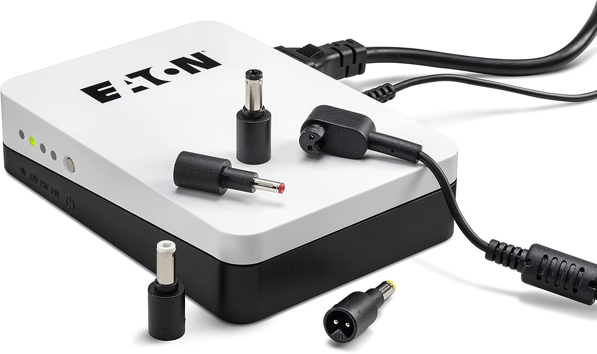 Eaton 3S Mini USV 36W 9/12/15/19 Volt DC - Ideal zum Schutz von Internet-Routern (z.B. Fritz!Box), IP-Kameras, Heimassistenten und Smart Home Controllern - Weiß & Schwarz (3SM36)