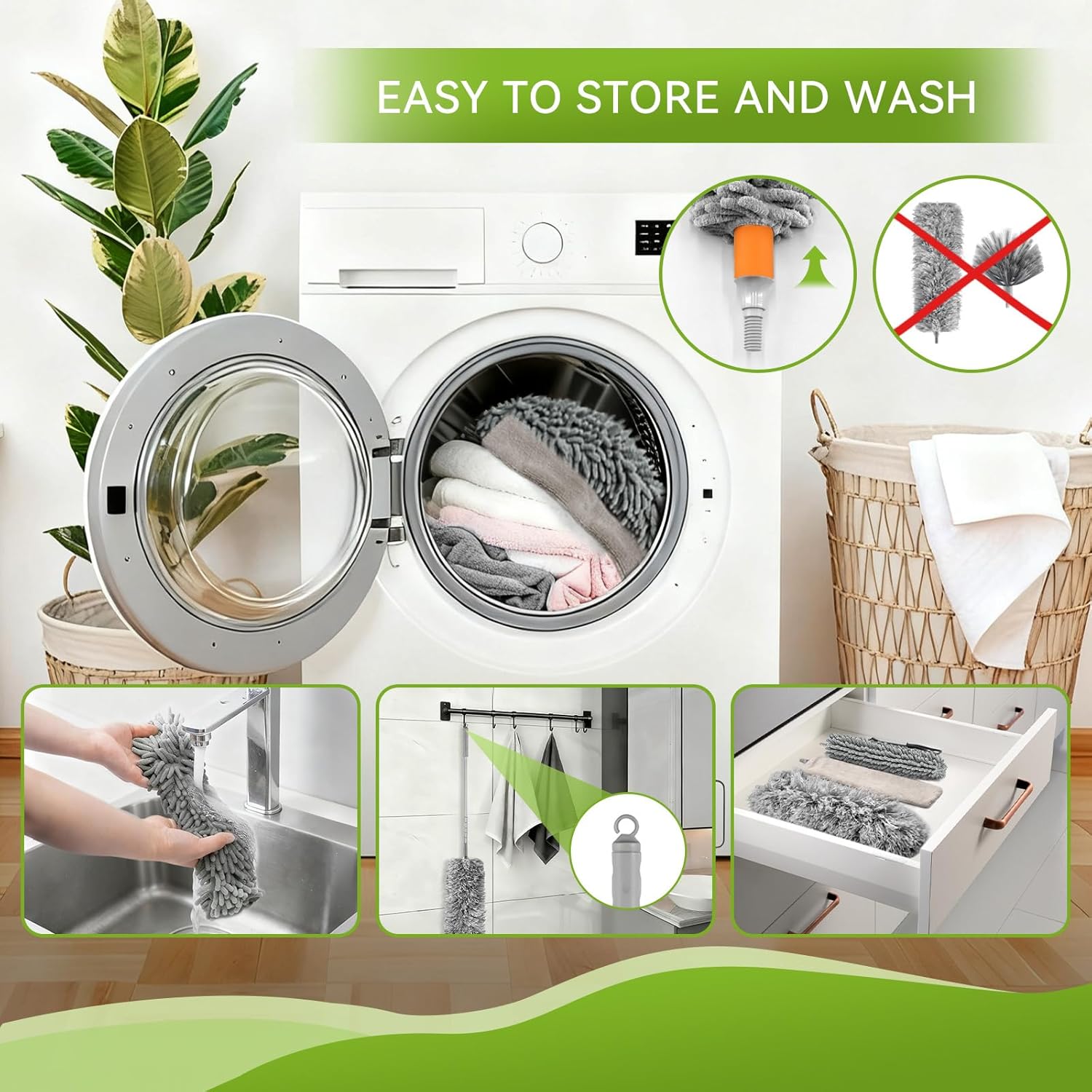 Microfiber Feather Duster Set with Extens Pole, Extendable Cobweb &