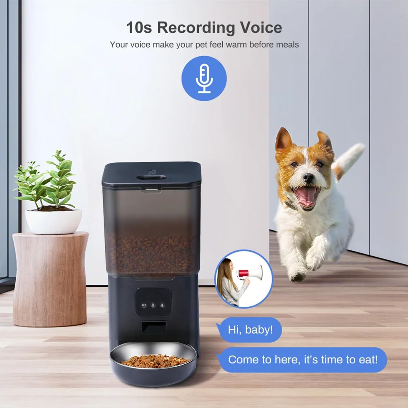 Comedero Gato Automatico 6L Dispensador Comida Gatos/Perros Dispensador De Comida Perros con Temporizador Y 1-4 Comidas Al Día App Control Cuenco De Acero Inoxidable,Blanco