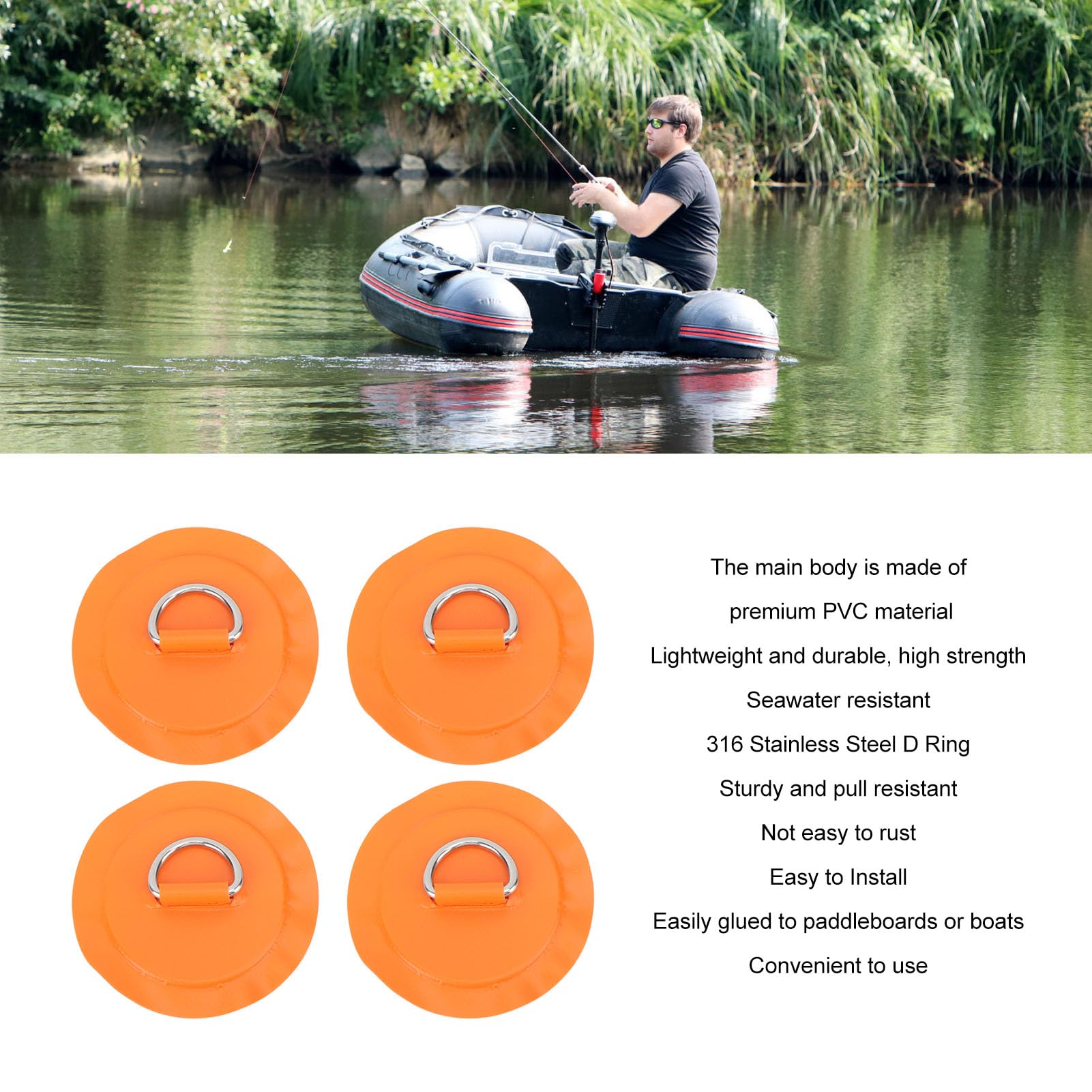ZAWELIYO 4pcs D Ring Patch,Inflatable Rubber Boat D Ring Pad Kayak D Ring Small Round Pad Watercraft Parts Accessories (Orange) - Image 4